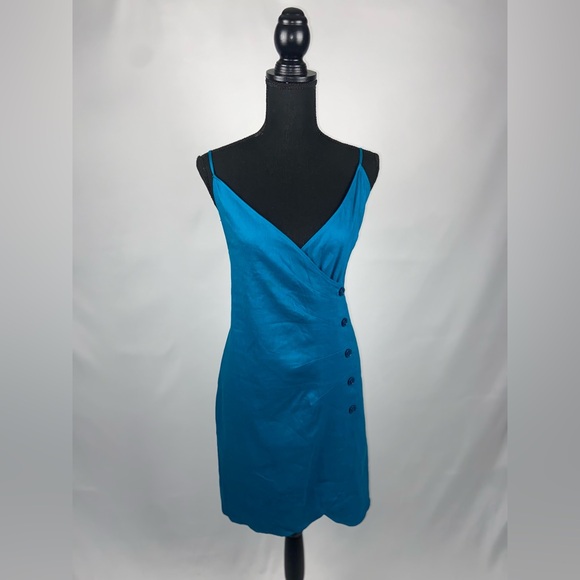 Linen Mini Dress Teal Spaghetti Adjustable Straps Size 1X NWT by Leith - Picture 5 of 14